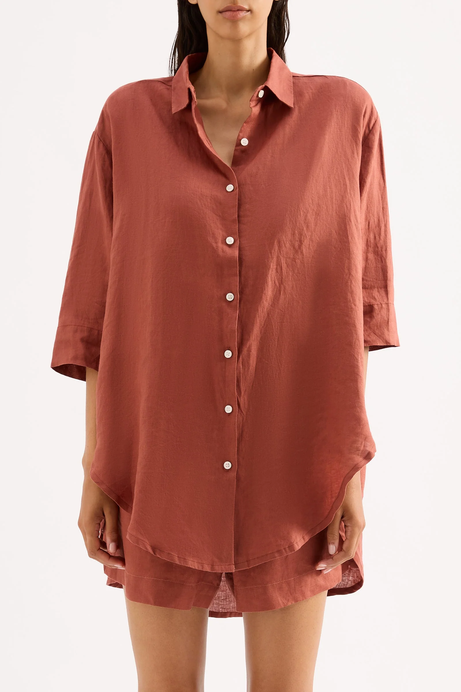 LOUNGE LINEN LONGLINE SHIRT - Image 2