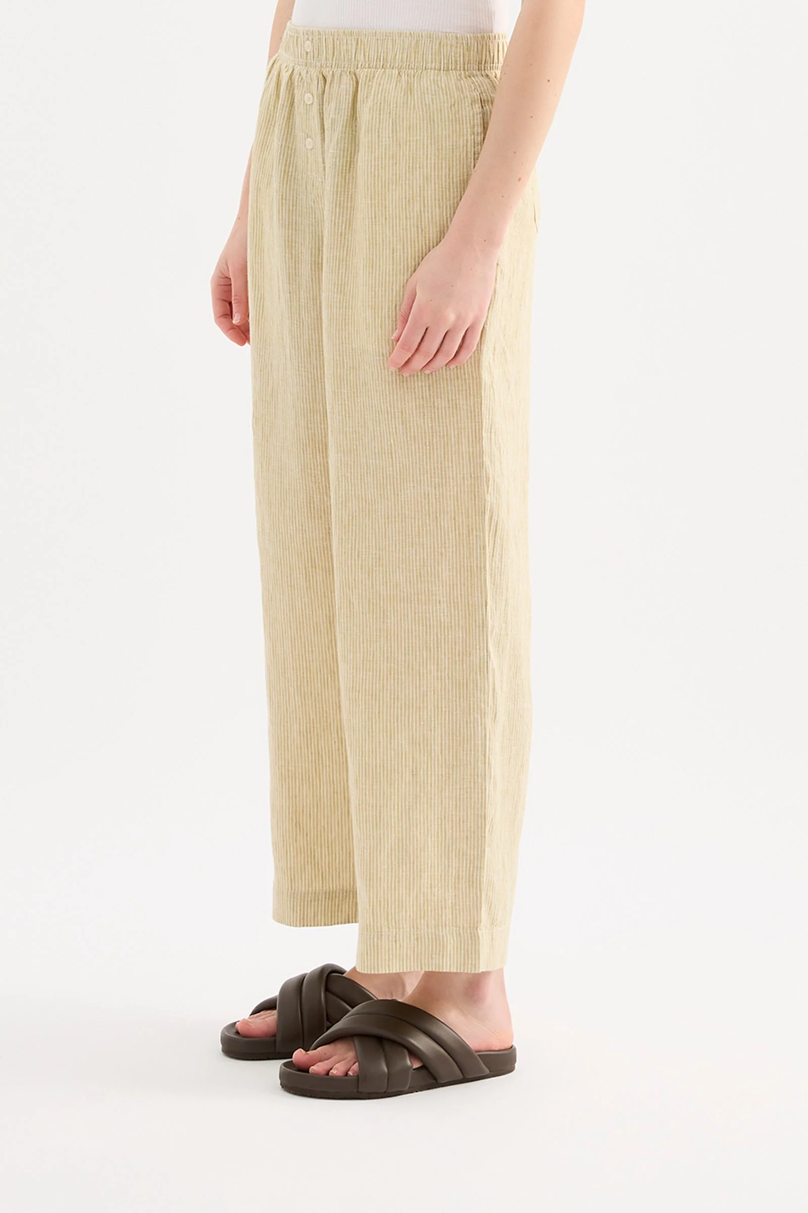 LOUNGE STRIPE LINEN CROP PANT - Image 3